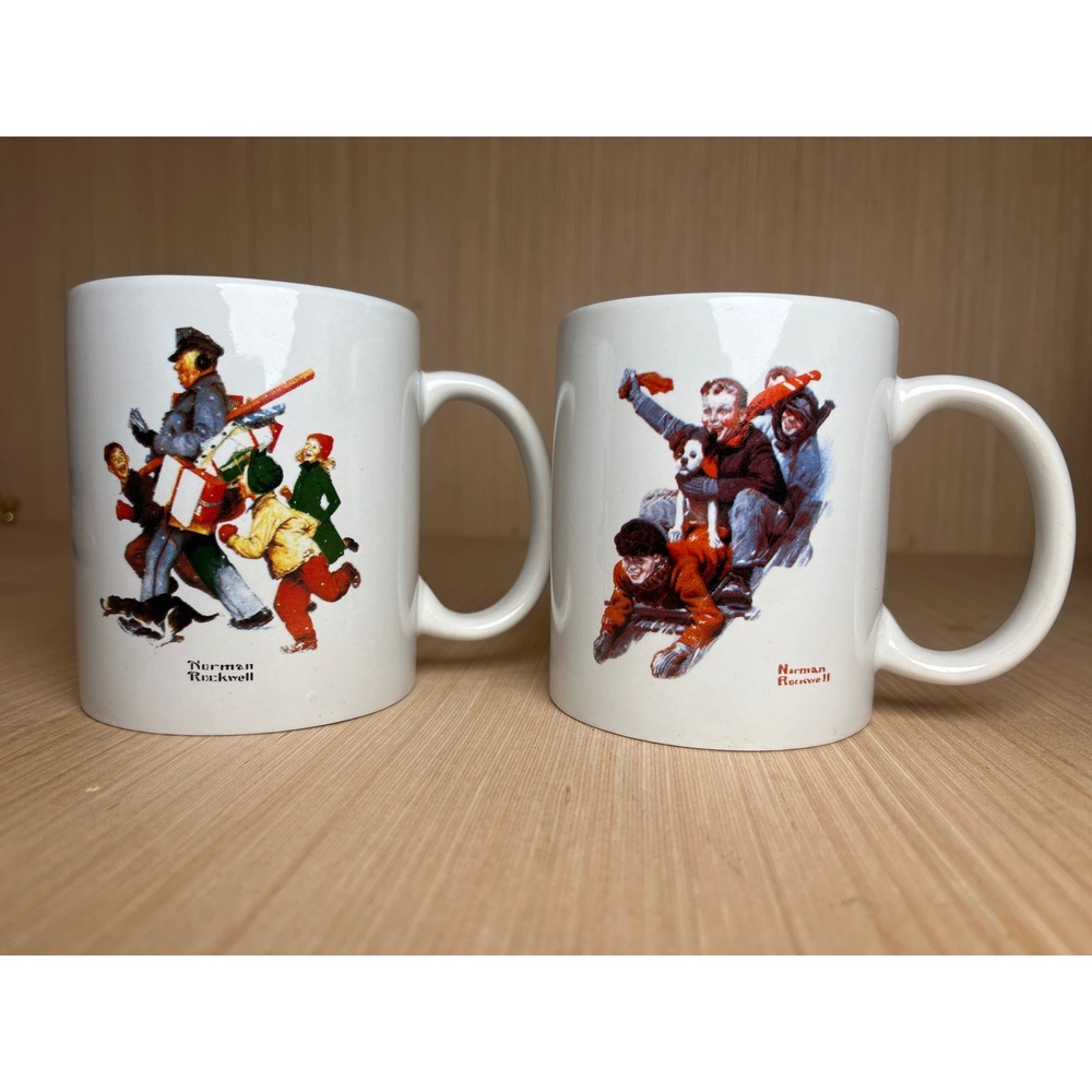 Norman Rockwell Winter Scenes Coffee Mug Set MS Design RF Studio Ceramic White
